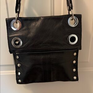 Unique Hammitt Black Leather Shoulder Bag with Silver Accents